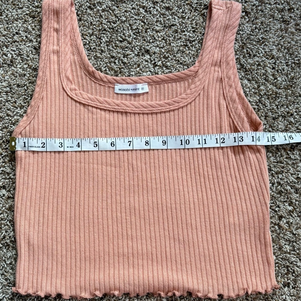 NWT Ribbed Blush Peach Cardigan & Cropped Tank Top Matching Two Piece Set Size M - Picture 7 of 11